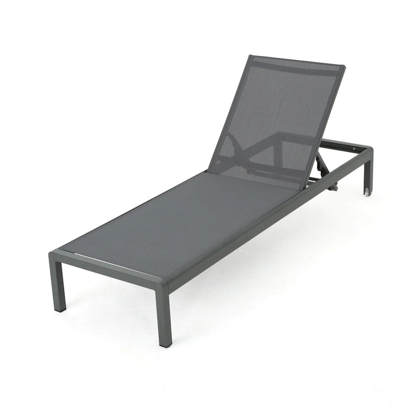 Set di 2 Chaise Longue Cape Coral Grigie da Esterno in Rete Regolabile con Ruote, 195 cm