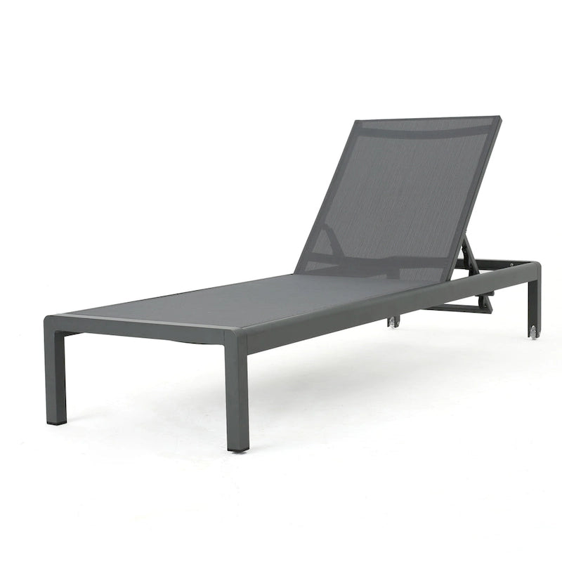 Set di 2 Chaise Longue Cape Coral Grigie da Esterno in Rete Regolabile con Ruote, 195 cm