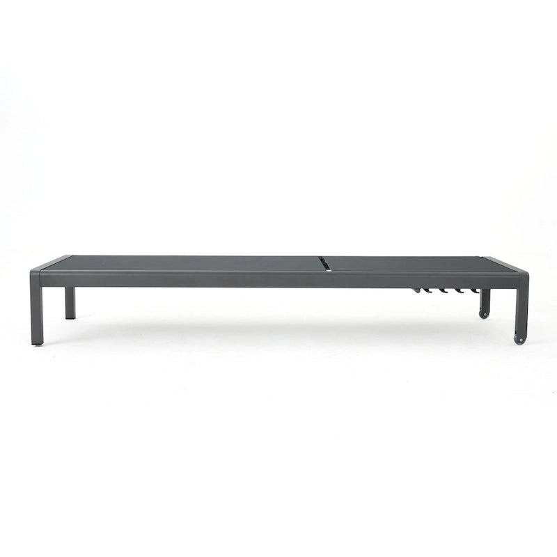 Set di 2 Chaise Longue Cape Coral Grigie da Esterno in Rete Regolabile con Ruote, 195 cm