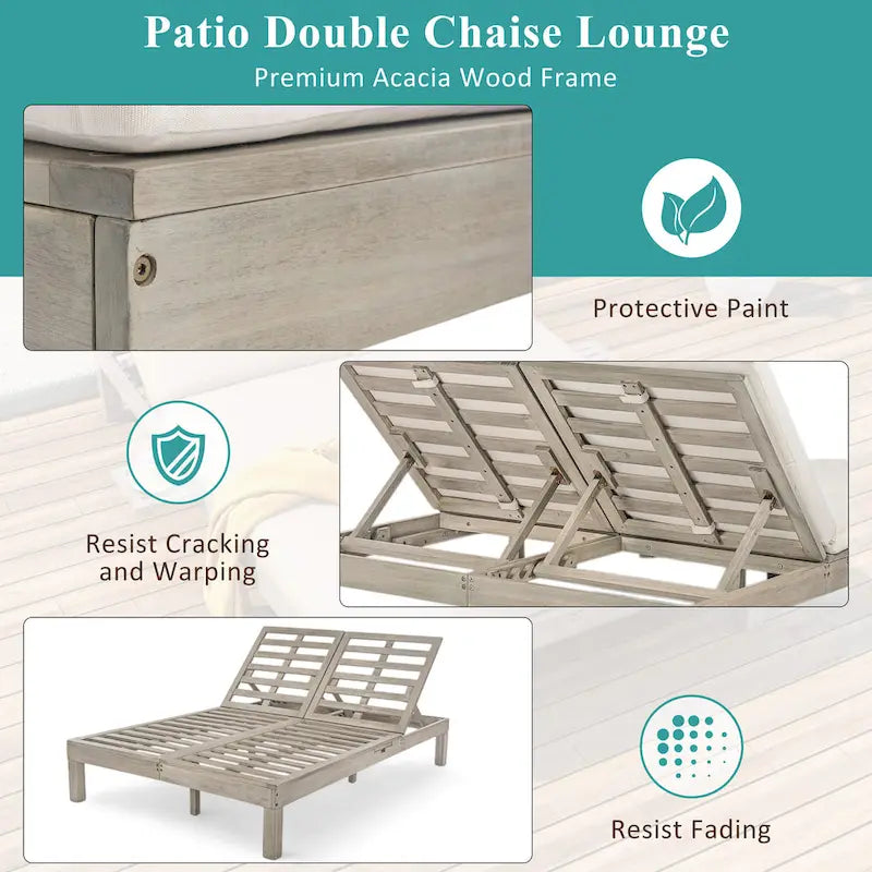 Doppia Chaise Longue da Esterno con Schienale Regolabile in 5 Posizioni, Chaise Longue da Esterno