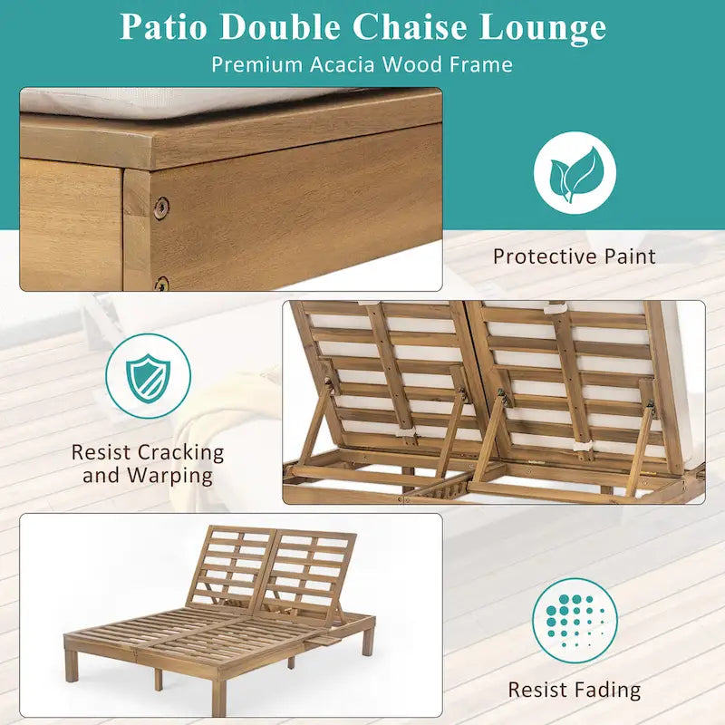 Doppia Chaise Longue da Esterno con Schienale Regolabile in 5 Posizioni, Chaise Longue da Esterno