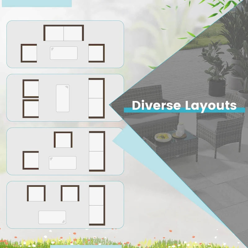 Set Mobili da Giardino Costway 4 Pezzi con Cuscini Lavabili e Vetro Temperato - 4 PZ