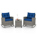 Costway 3 PCS Patio Wicker Rocking Set with Tempered Glass Table & - See Details