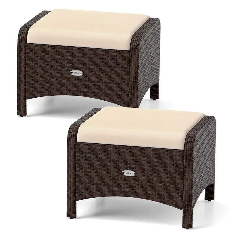 Patiojoy 2 Pieces Outdoor Patio PE Wicker Ottomans with Removable - See Details