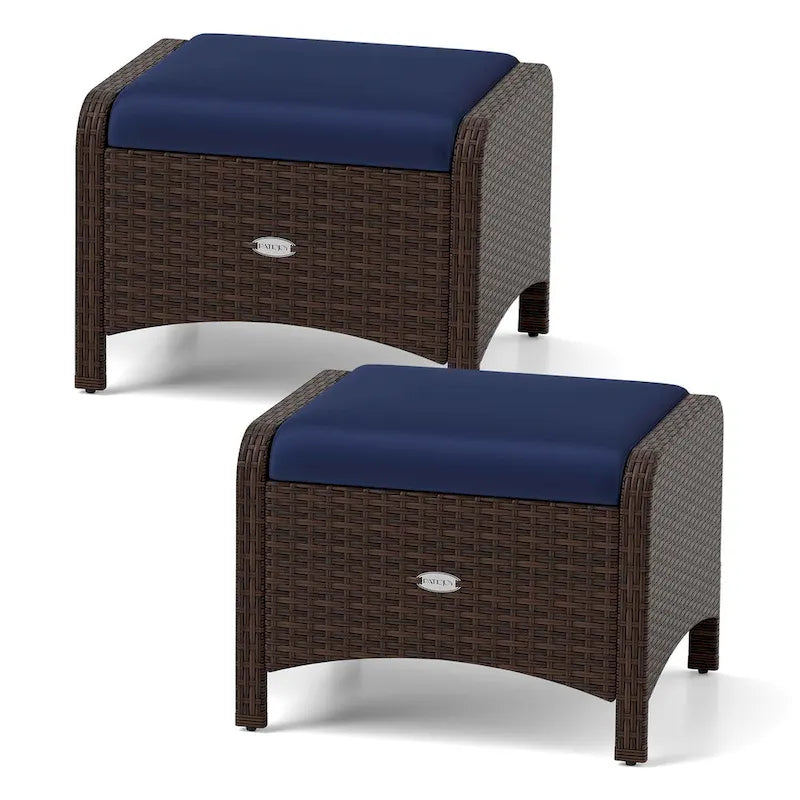 Patiojoy 2 Pezzi Pouf da Esterno in Rattan PE con Rivestimento Rimovibile - Vedi Dettagli