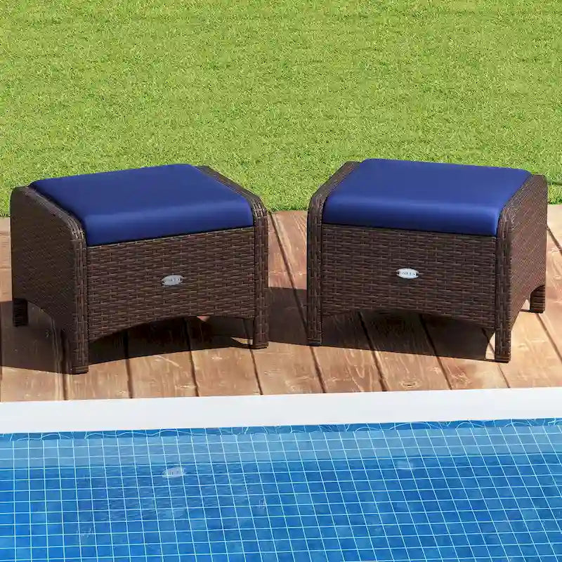 Patiojoy 2 Pezzi Pouf da Esterno in Rattan PE con Rivestimento Rimovibile - Vedi Dettagli