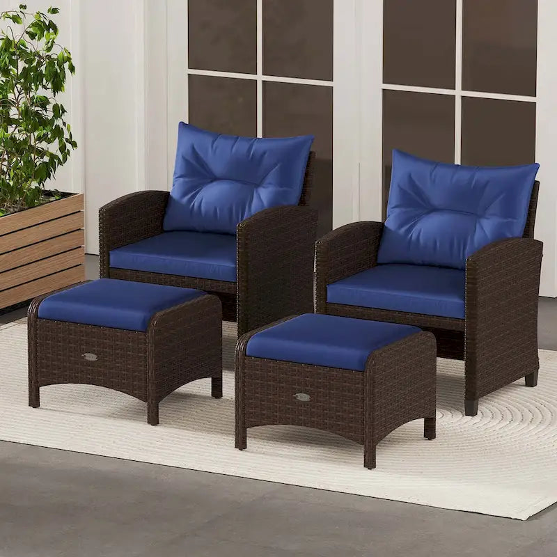 Patiojoy 2 Pezzi Pouf da Esterno in Rattan PE con Rivestimento Rimovibile - Vedi Dettagli