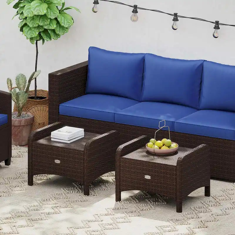 Patiojoy 2 Pezzi Pouf da Esterno in Rattan PE con Rivestimento Rimovibile - Vedi Dettagli