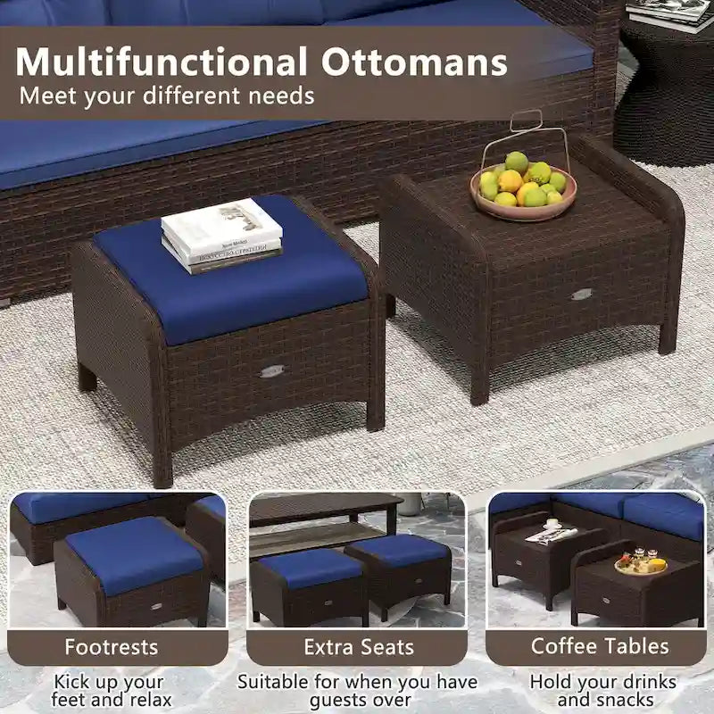 Patiojoy 2 Pezzi Pouf da Esterno in Rattan PE con Rivestimento Rimovibile - Vedi Dettagli
