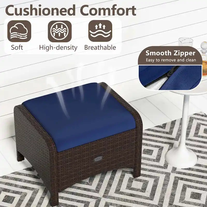 Patiojoy 2 Pezzi Pouf da Esterno in Rattan PE con Rivestimento Rimovibile - Vedi Dettagli