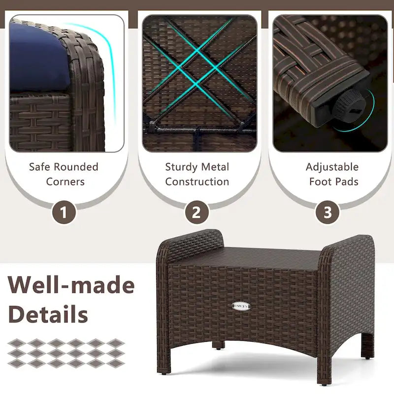 Patiojoy 2 Pezzi Pouf da Esterno in Rattan PE con Rivestimento Rimovibile - Vedi Dettagli