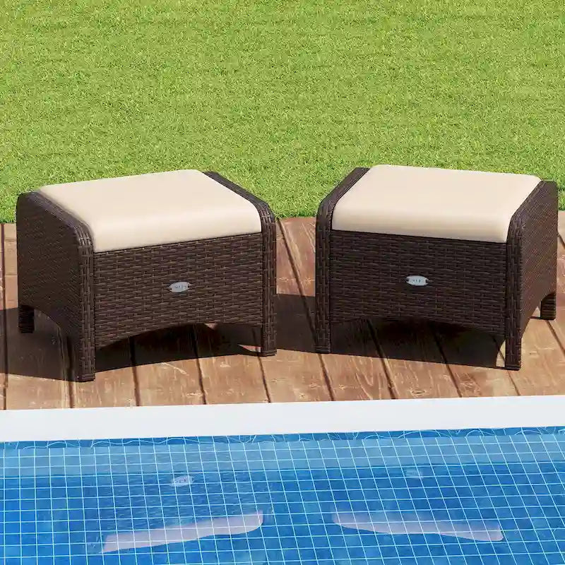 Patiojoy 2 Pezzi Pouf da Esterno in Rattan PE con Rivestimento Rimovibile - Vedi Dettagli