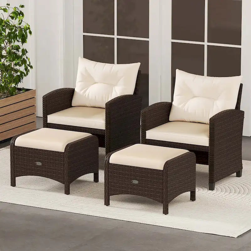 Patiojoy 2 Pezzi Pouf da Esterno in Rattan PE con Rivestimento Rimovibile - Vedi Dettagli