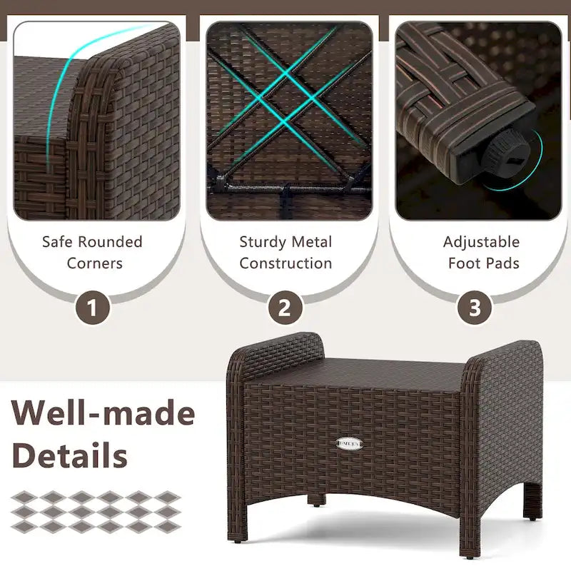 Patiojoy 2 Pezzi Pouf da Esterno in Rattan PE con Rivestimento Rimovibile - Vedi Dettagli