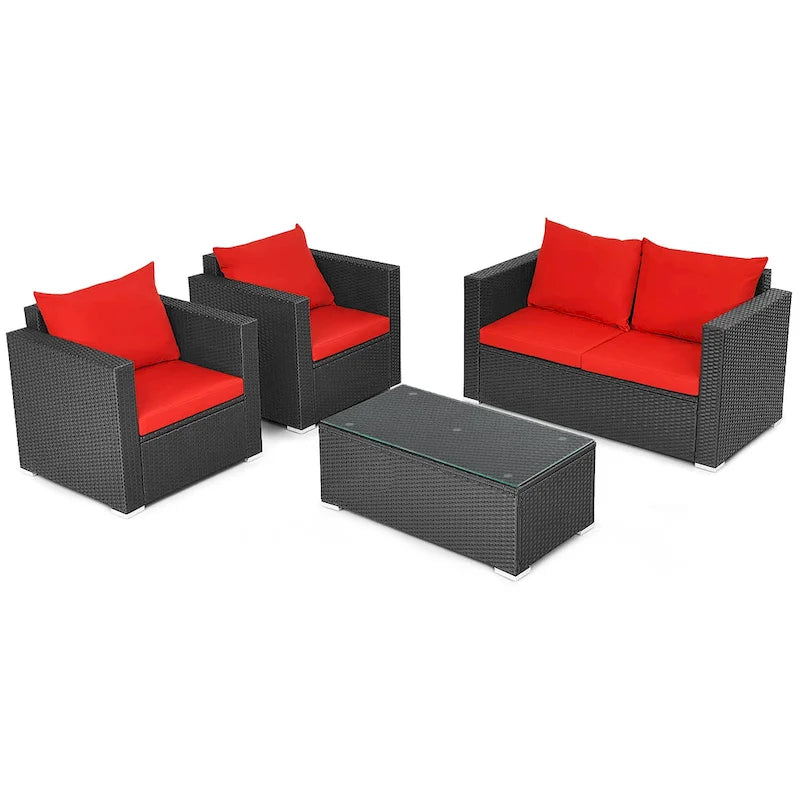 Set 4 mobili da giardino in rattan con cuscini Costway Divano sedia tavolino - Vedere descrizione