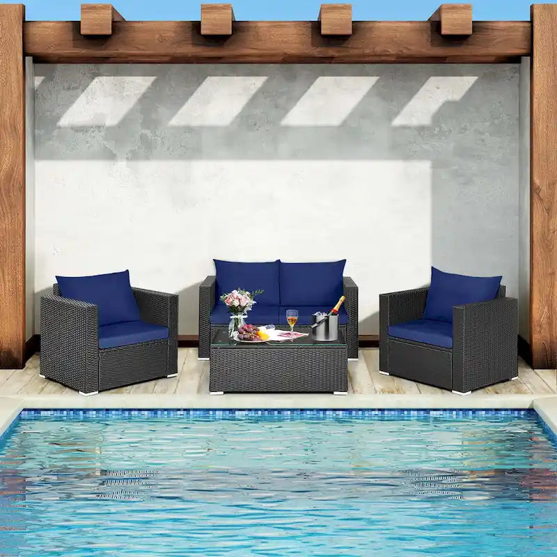 Set 4 mobili da giardino in rattan con cuscini Costway Divano sedia tavolino - Vedere descrizione