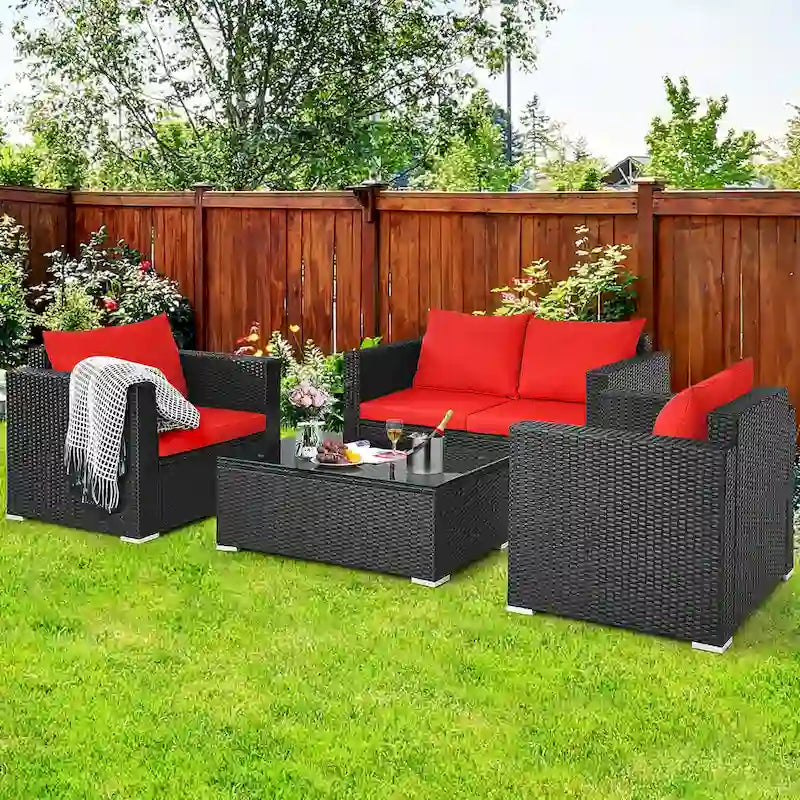 Set 4 mobili da giardino in rattan con cuscini Costway Divano sedia tavolino - Vedere descrizione