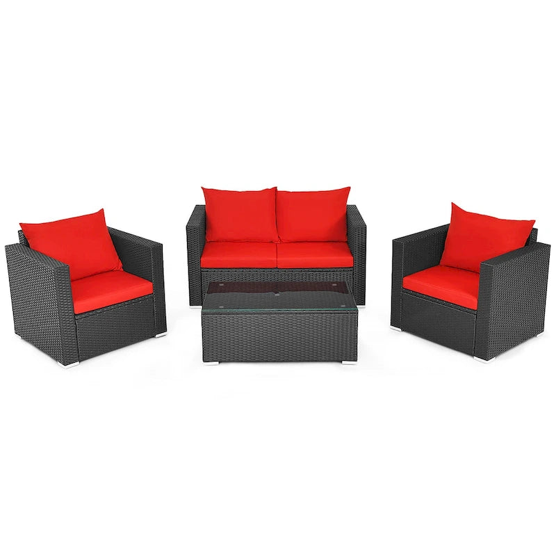 Set 4 mobili da giardino in rattan con cuscini Costway Divano sedia tavolino - Vedere descrizione