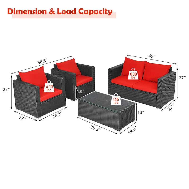 Set 4 mobili da giardino in rattan con cuscini Costway Divano sedia tavolino - Vedere descrizione