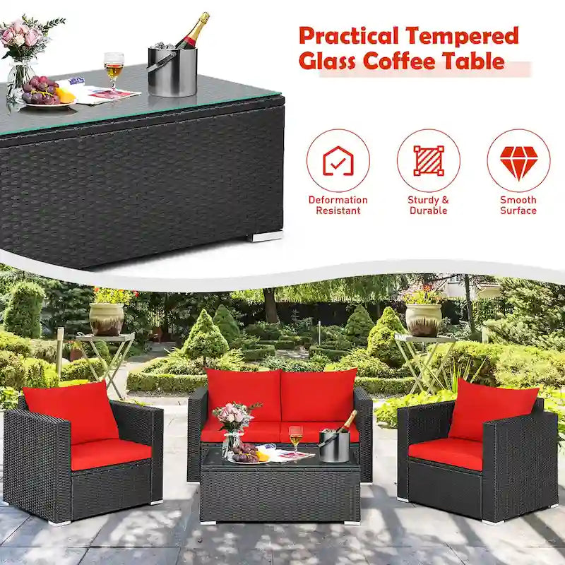 Set 4 mobili da giardino in rattan con cuscini Costway Divano sedia tavolino - Vedere descrizione