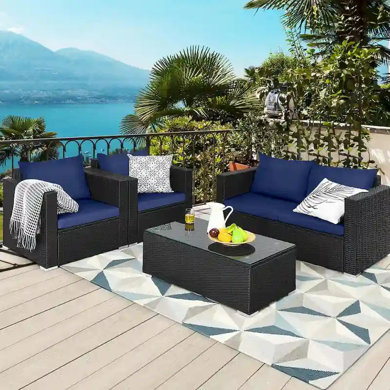 Set 4 mobili da giardino in rattan con cuscini Costway Divano sedia tavolino - Vedere descrizione