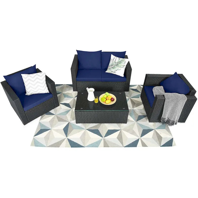 Set 4 mobili da giardino in rattan con cuscini Costway Divano sedia tavolino - Vedere descrizione