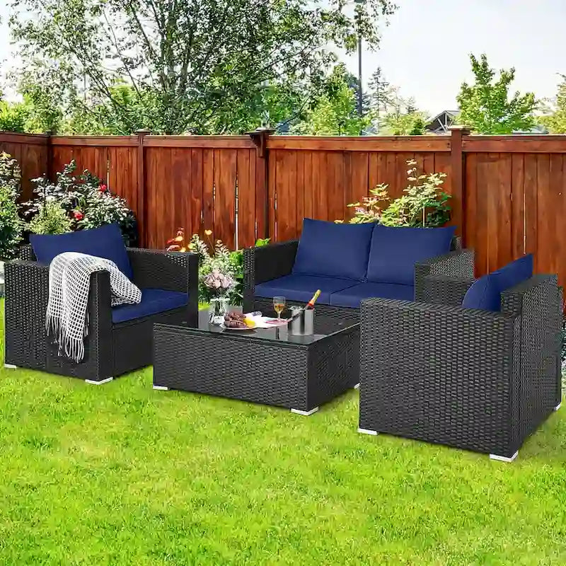 Set 4 mobili da giardino in rattan con cuscini Costway Divano sedia tavolino - Vedere descrizione