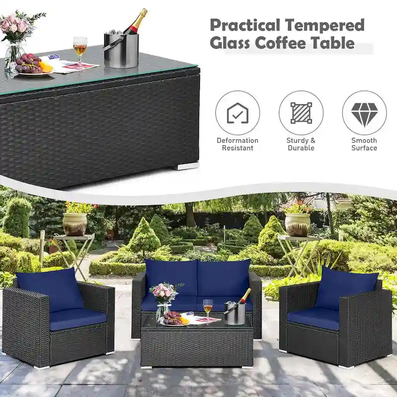 Set 4 mobili da giardino in rattan con cuscini Costway Divano sedia tavolino - Vedere descrizione