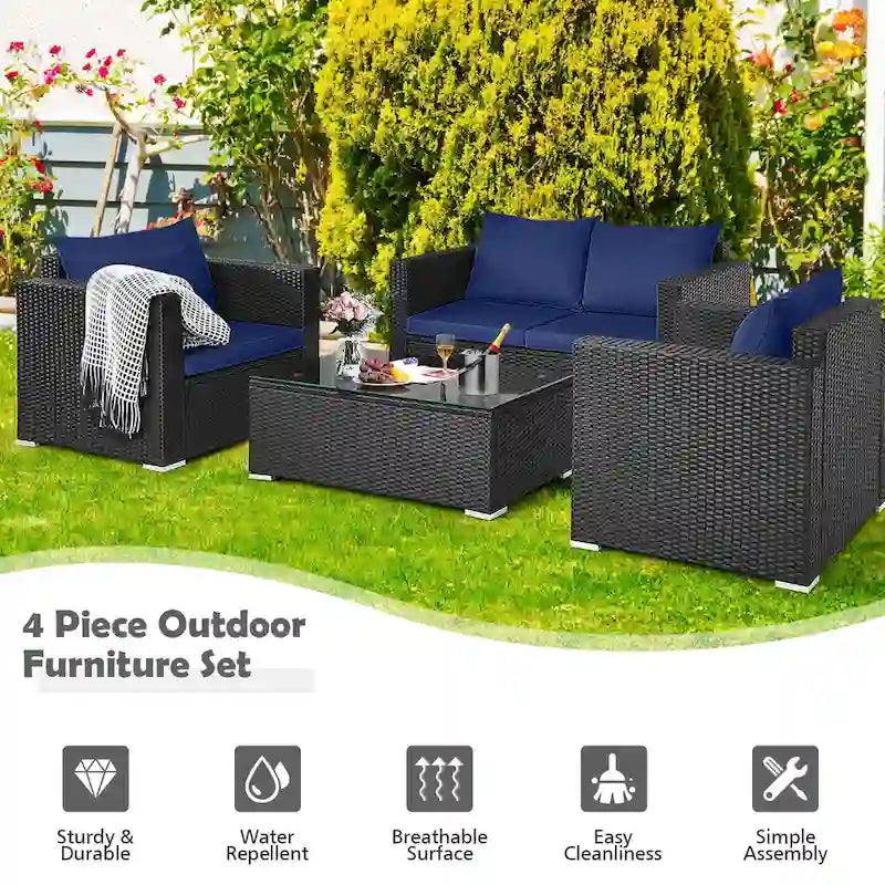 Set 4 mobili da giardino in rattan con cuscini Costway Divano sedia tavolino - Vedere descrizione