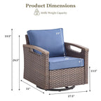 Sedia da esterno girevole a 360° in rattan con cuscino imbottito