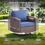 Sedia da esterno girevole a 360° in rattan con cuscino imbottito