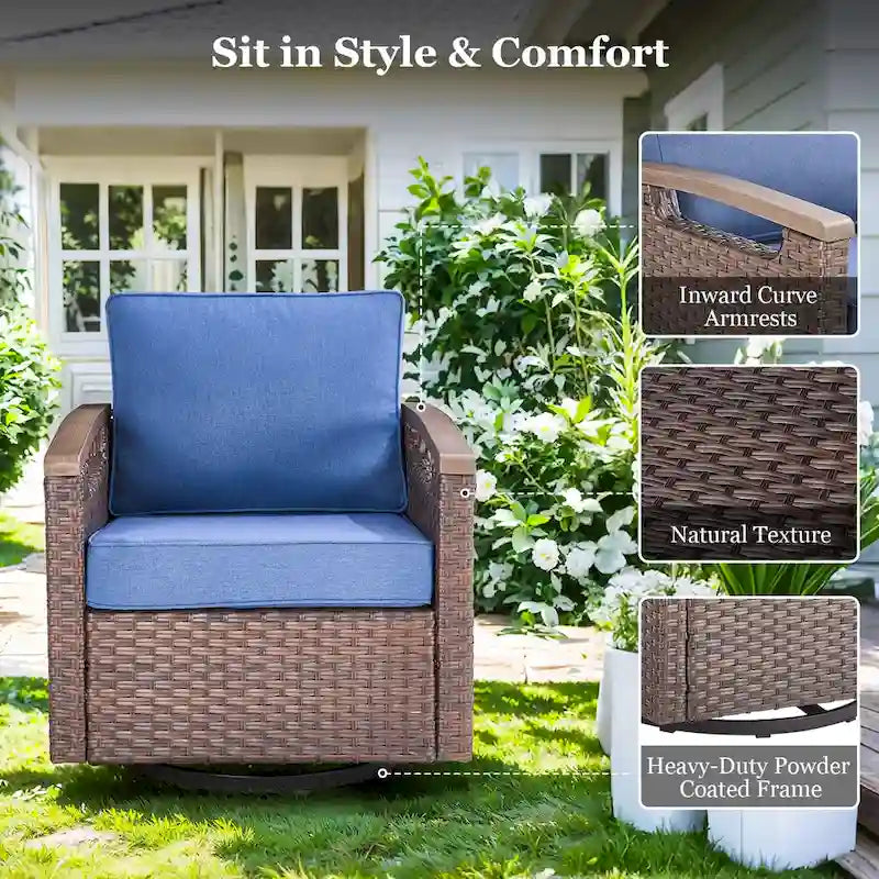 Sedia da esterno girevole a 360° in rattan con cuscino imbottito