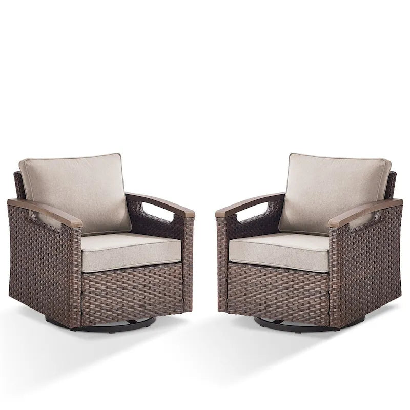 Sedia da esterno girevole a 360° in rattan con cuscino imbottito