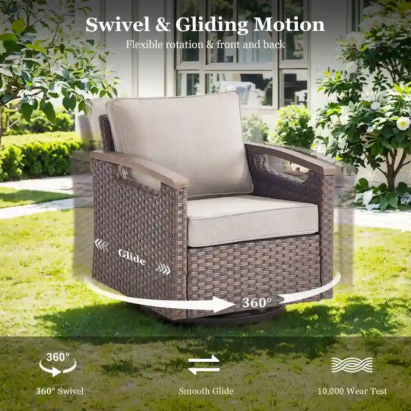 Sedia da esterno girevole a 360° in rattan con cuscino imbottito