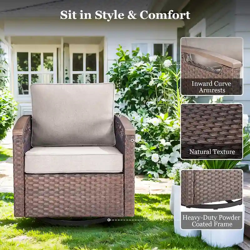 Sedia da esterno girevole a 360° in rattan con cuscino imbottito