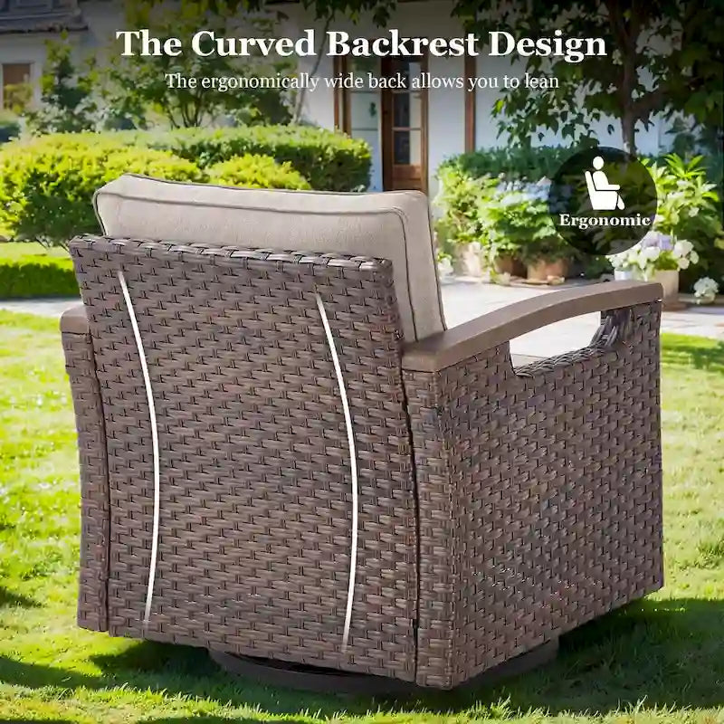 Sedia da esterno girevole a 360° in rattan con cuscino imbottito