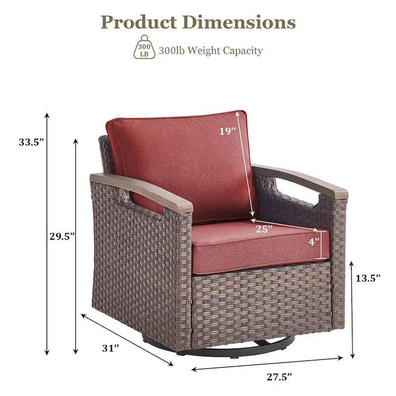 Sedia da esterno girevole a 360° in rattan con cuscino imbottito