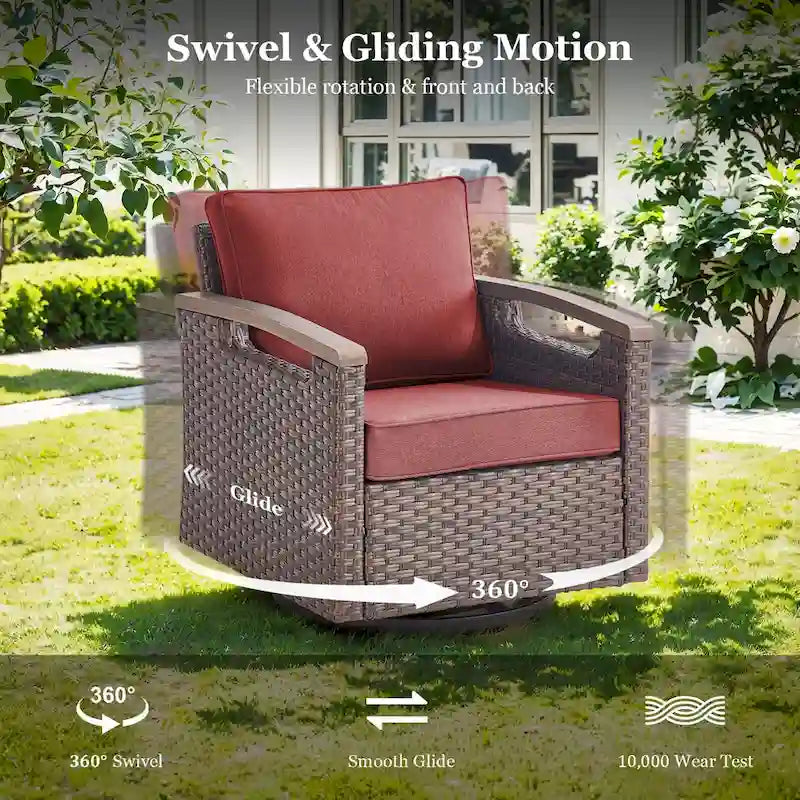 Sedia da esterno girevole a 360° in rattan con cuscino imbottito
