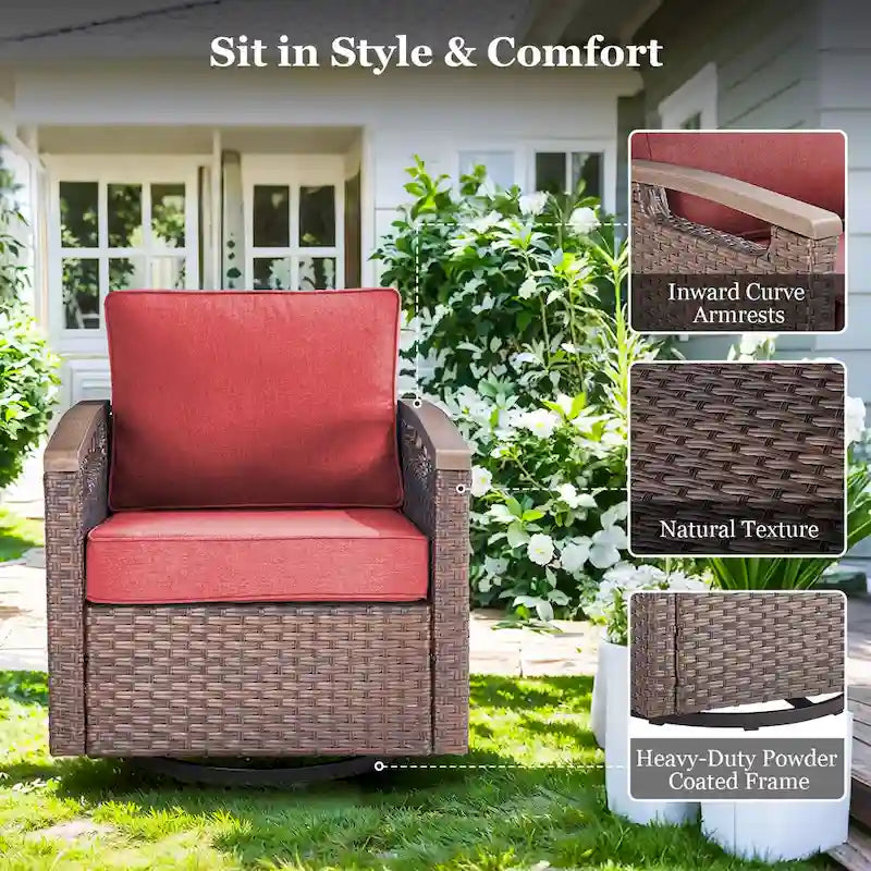 Sedia da esterno girevole a 360° in rattan con cuscino imbottito
