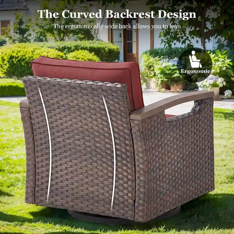 Sedia da esterno girevole a 360° in rattan con cuscino imbottito