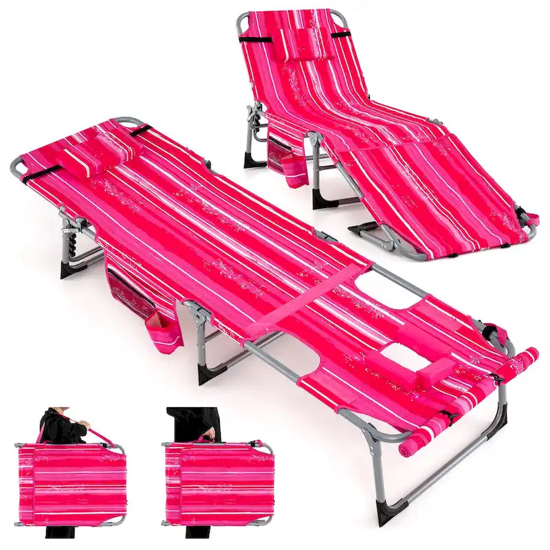 Gymax Outdoor Folding Chaise 5-Position Lounge Chair w/ Face Hole &