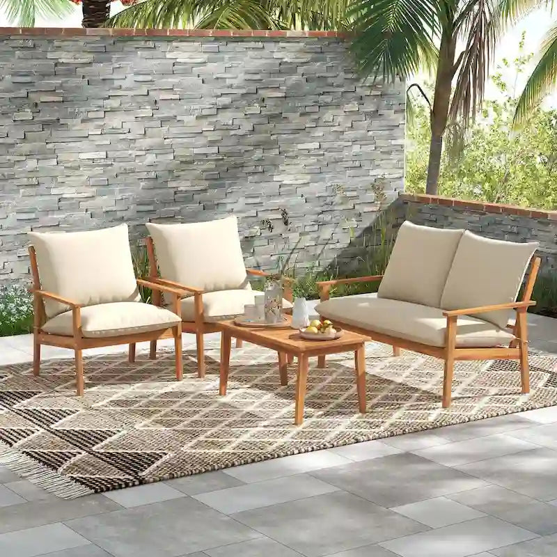 Set di mobili da patio Costway 4 pezzi in legno di acacia con cuscini morbidi e - Vedi dettagli