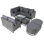 Set Divano Sezionale da Esterno in Vimini da 7 Pezzi, Set di Mobili da Giardino in Rattan per Tutte le Stagioni con Tavolino da Caffè e Cuscini
