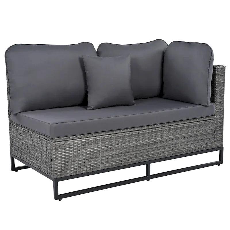 Set Divano Sezionale da Esterno in Vimini da 7 Pezzi, Set di Mobili da Giardino in Rattan per Tutte le Stagioni con Tavolino da Caffè e Cuscini