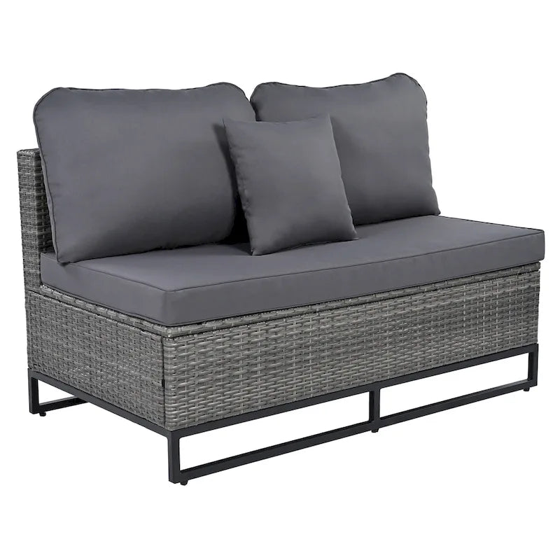 Set Divano Sezionale da Esterno in Vimini da 7 Pezzi, Set di Mobili da Giardino in Rattan per Tutte le Stagioni con Tavolino da Caffè e Cuscini