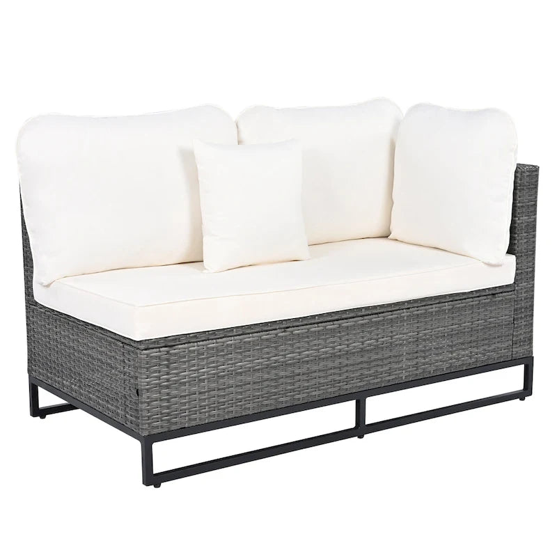 Set Divano Sezionale da Esterno in Vimini da 7 Pezzi, Set di Mobili da Giardino in Rattan per Tutte le Stagioni con Tavolino da Caffè e Cuscini