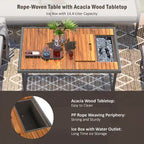 Ensemble de meubles 6 pièces en corde, ensemble de canapés modulaires en forme de L pour l'extérieur, table en bois avec bac à glaçons, chaise longue et banc en corde