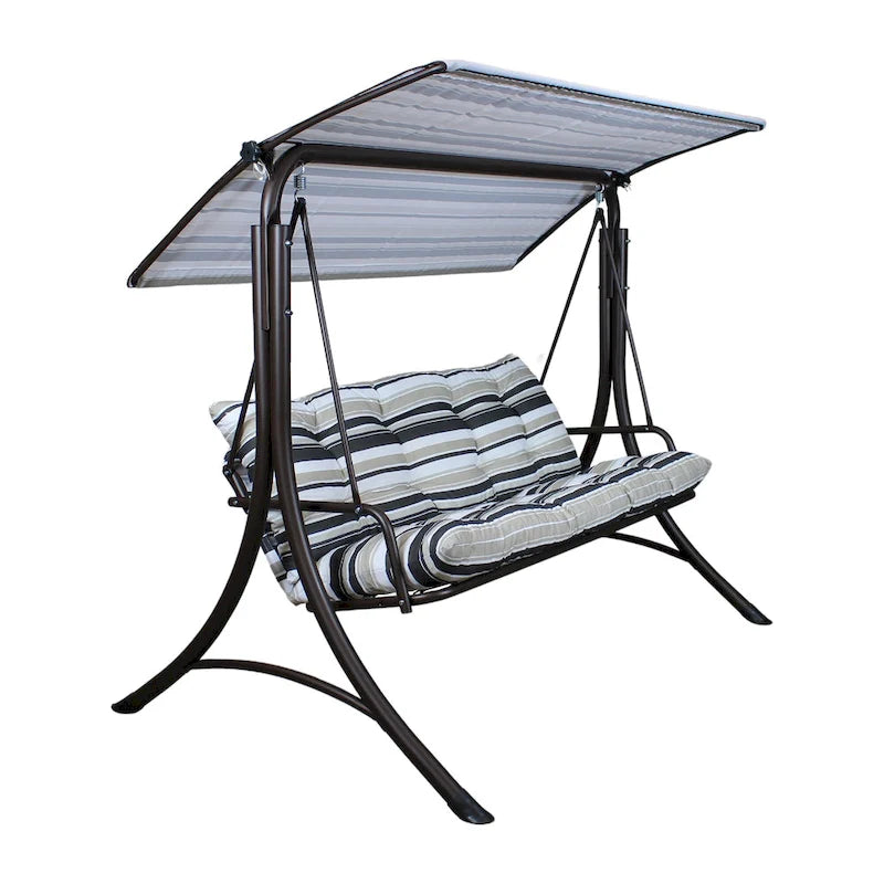 Dondolo da Giardino Deluxe a 3 Posti SUNJOY con Telaio in Acciaio, Tettuccio Orientabile e Cuscini
