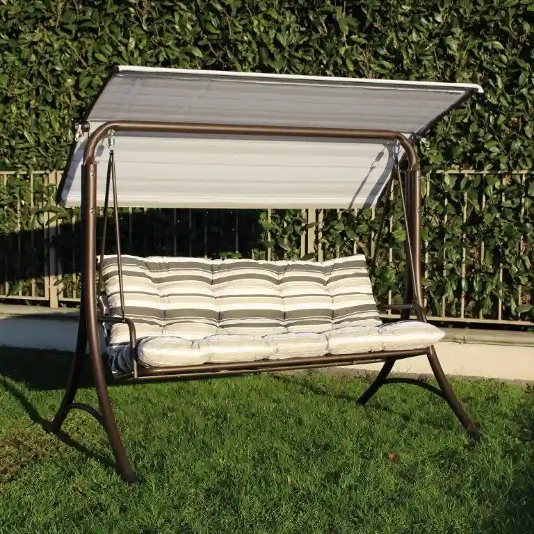 Dondolo da Giardino Deluxe a 3 Posti SUNJOY con Telaio in Acciaio, Tettuccio Orientabile e Cuscini