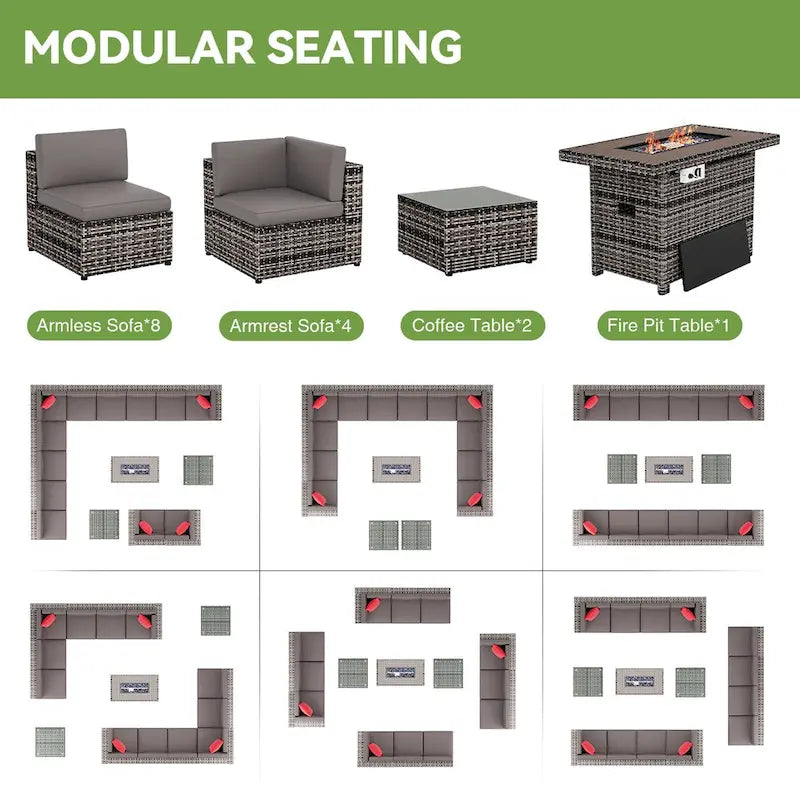 Ensemble de mobilier de jardin 15 pièces